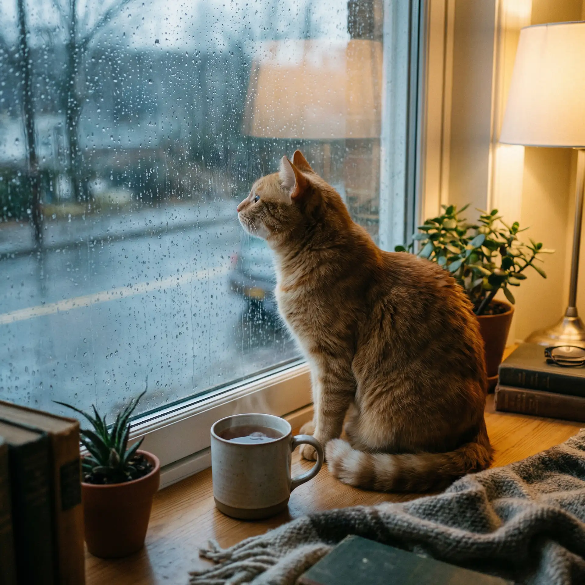 猫咪望着窗外的雨 - 意大利色情
